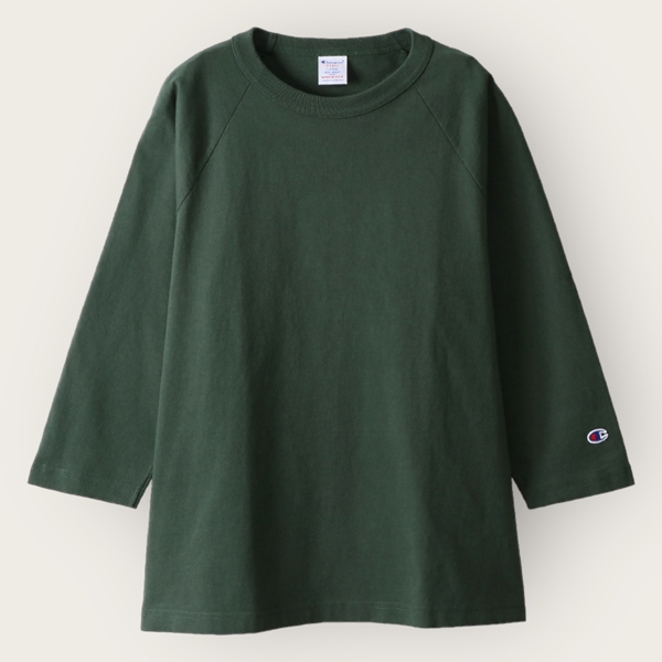 Champion　チャンピオン　T1011　ティーテンイレブン　ラグラン3/4スリーブTシャツ　モスグリーン　MADE IN USA C5-P404